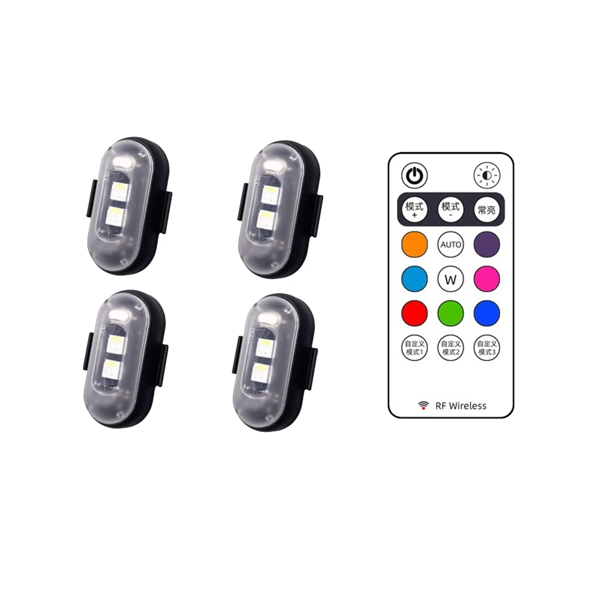 Luz de advertência LED para motocicleta universal, Mini sinal, Drone com controlador, Luz estroboscópica, Indicador de cores 8, 4pcs