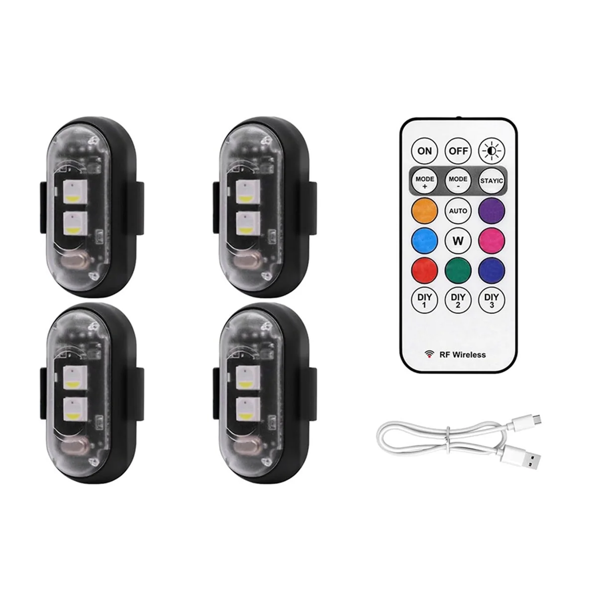 Luzes estroboscópicas LED sem fio com controle remoto, impermeável luzes de advertência de emergência, carregamento USB, 8 cores, 4pcs